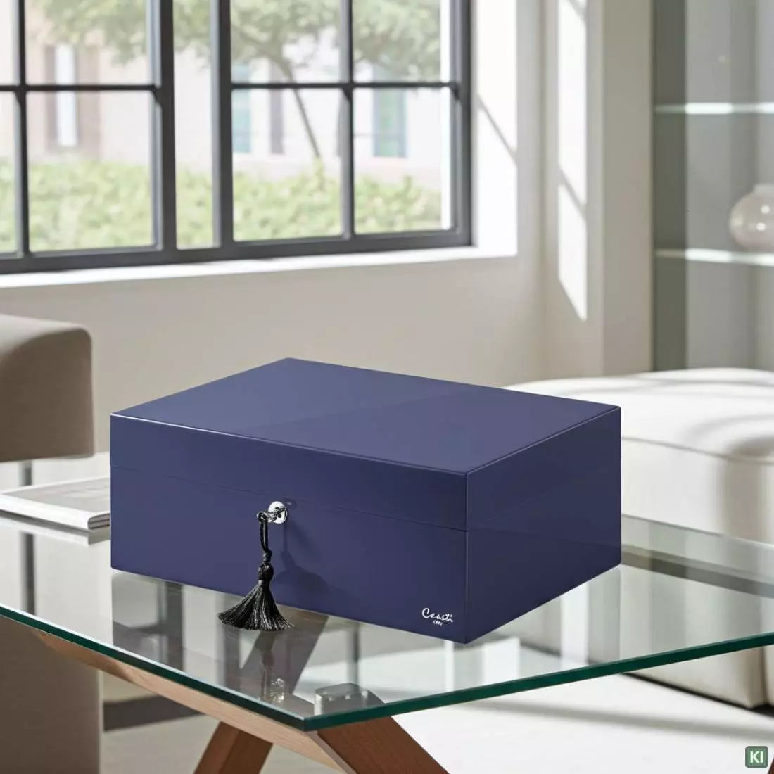 Produktbild: Humidor Caseti Paris dunkelblau im Wohnzimmer