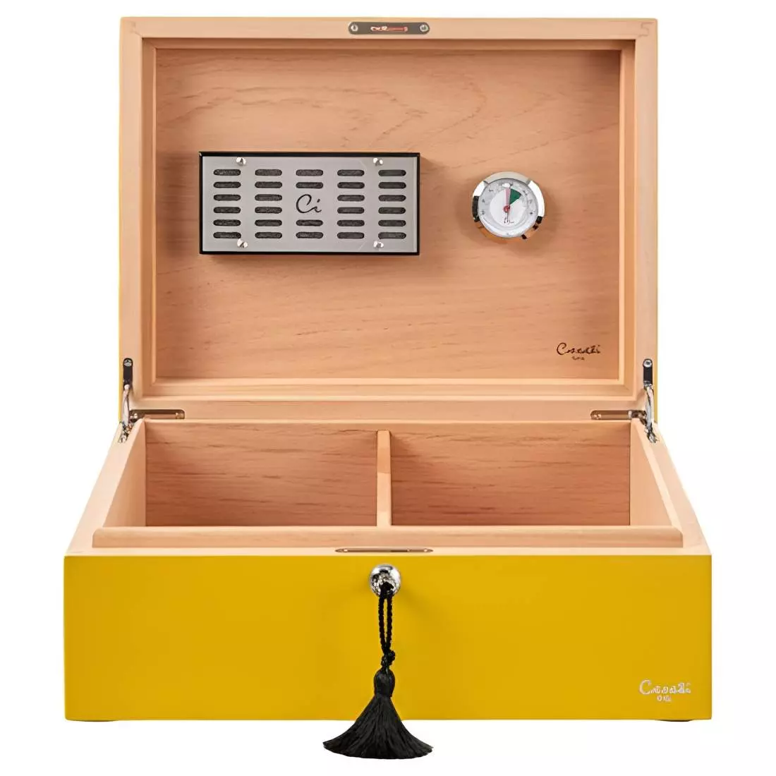 Produktbild: Humidor Caseti Paris gelb vorne offen