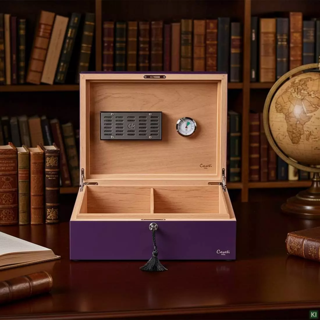 Produktbild: Humidor Caseti Paris lila in einer Bibliothek