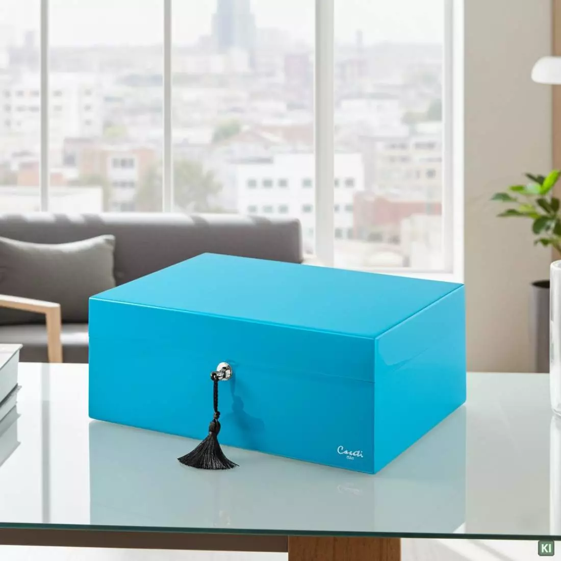 Produktbild: Humidor Caseti Paris türkis im Wohnzimmer