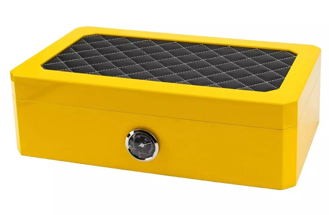 Produktbild: Humidor gelb Pianolack mit Leder schwarz