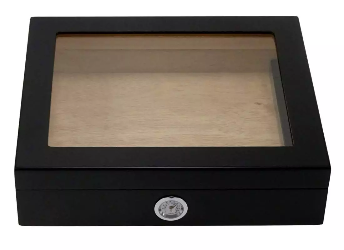 Produktbild: Humidor schwarz matt mit Glasdeckel vorne