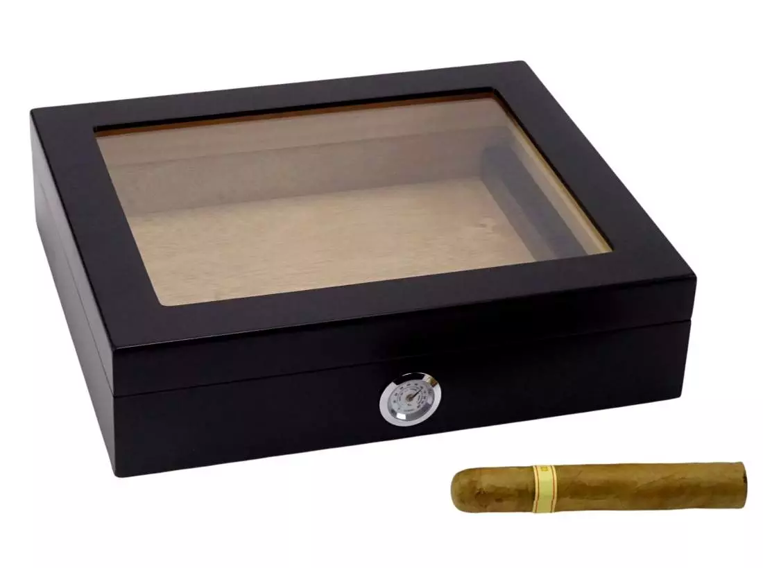Produktbild: Humidor schwarz matt mit Glasdeckel