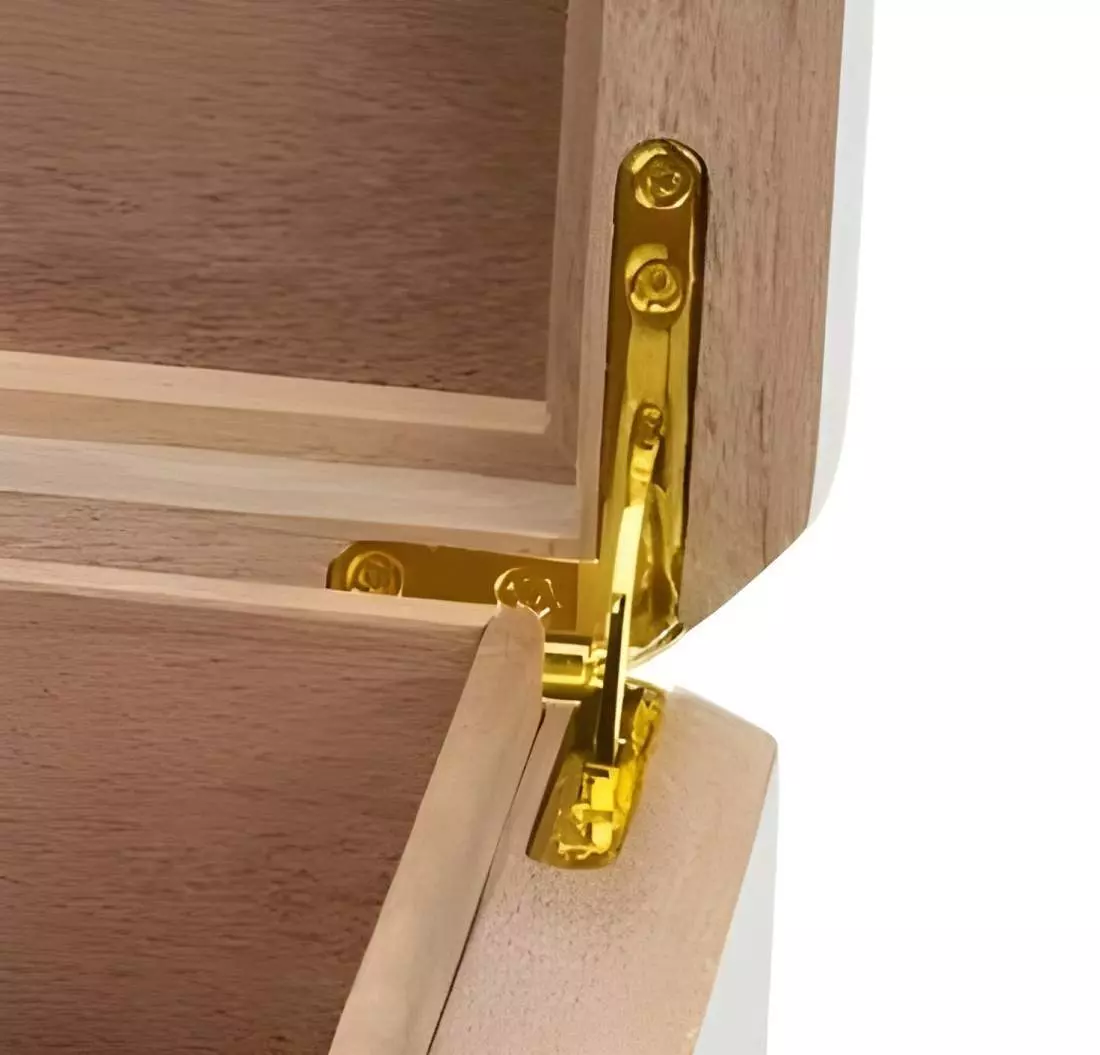 Produktbild: Humidor weiss Pianolack mit Leder braun Deteil Schanier