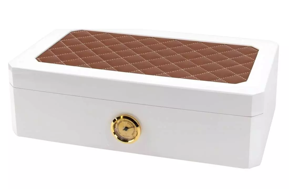 Produktbild: Humidor weiss Pianolack mit Leder braun