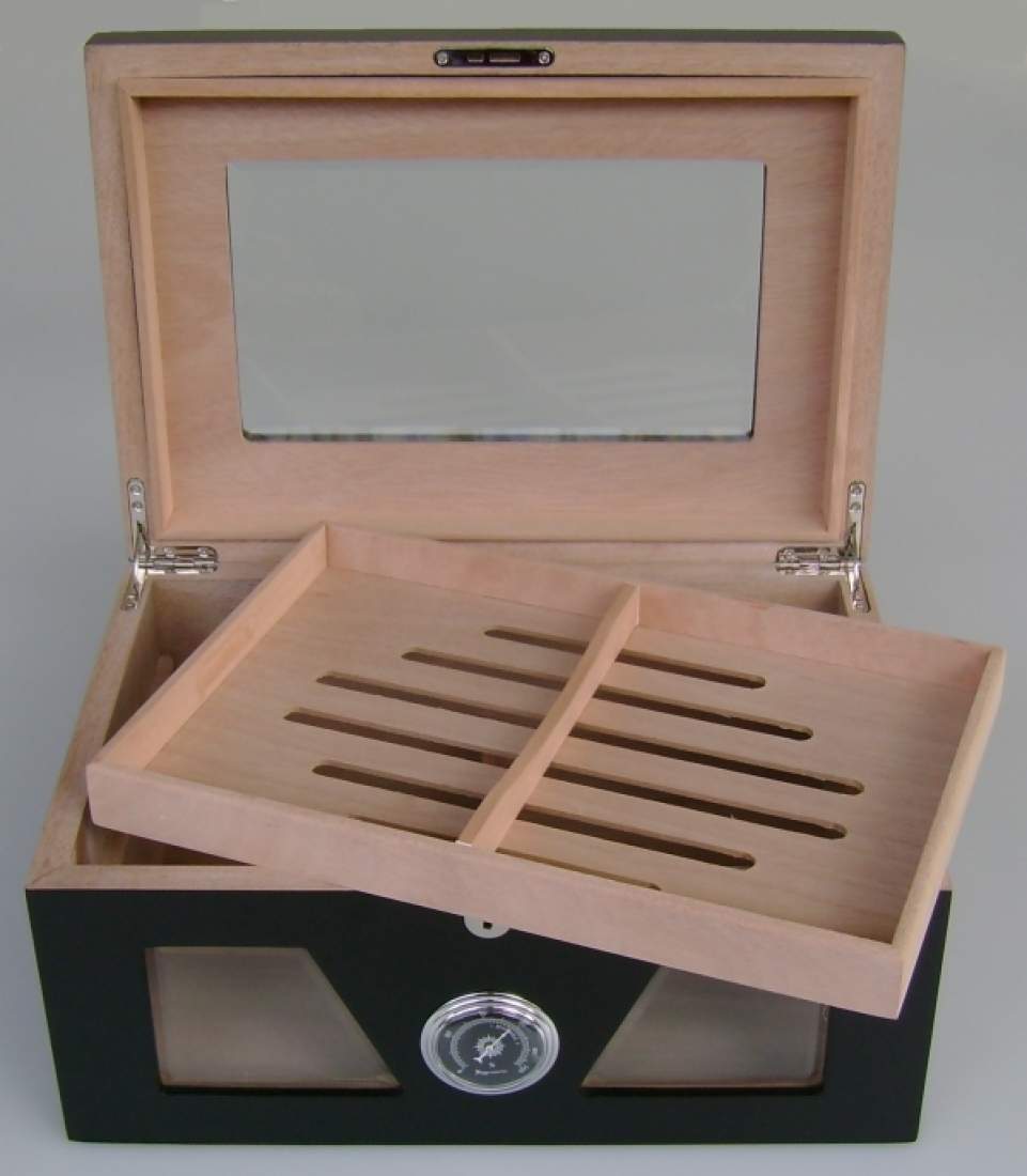Produktbild: Angelo Humidor  3 Sichtfenster schwarz