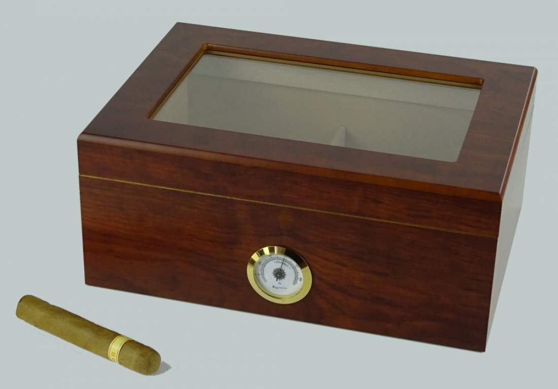 Produktbild: Angelo Humidor Nussbaumholz-Optik mit Sichtfenster
