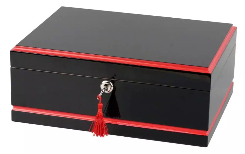 Passatore Humidor schwarz-rot Pianolack