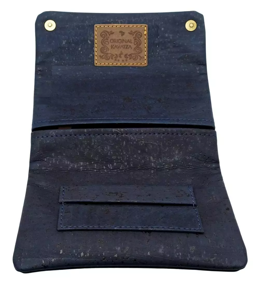 Produktbild: Original Kavatza Dark Blue Deluxe Kork blau TPC44CR Tabaktasche offen