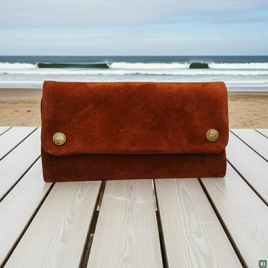 Produktbild: Original Kavatza Brandy Deluxe Wildleder Tabaktasche auf einem Tisch