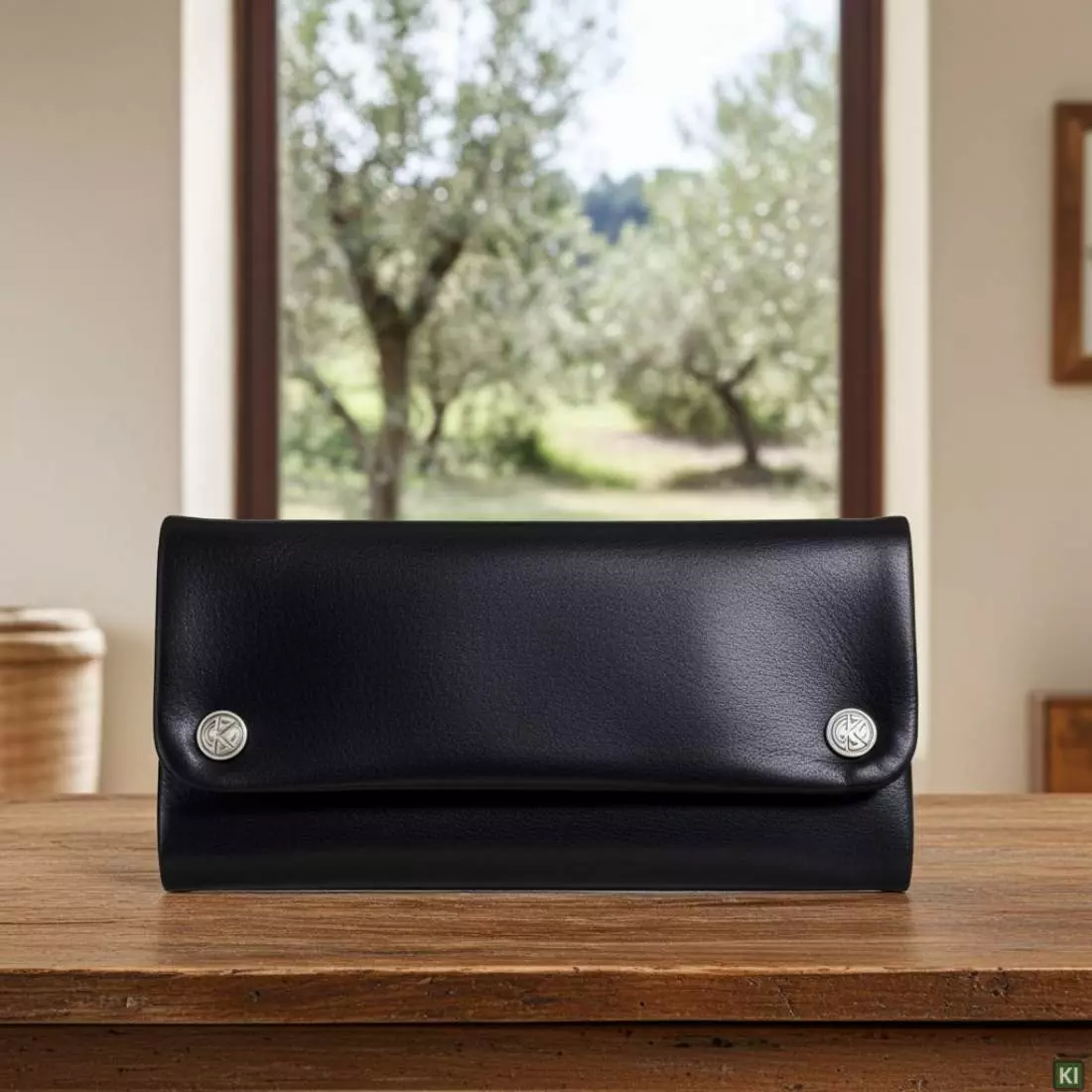 Produktbild: Original Kavatza Classic Deluxe TR01CR Leder schwarz Tabaktasche auf einem Tisch