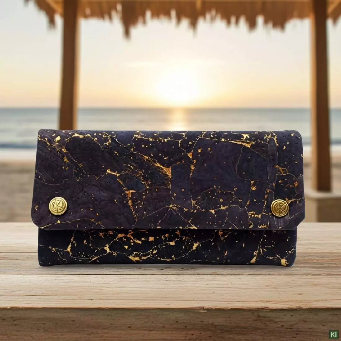 Produktbild: Original Kavatza Midnight Gold Deluxe Kork TPC57CR Tabaktasche am Strand