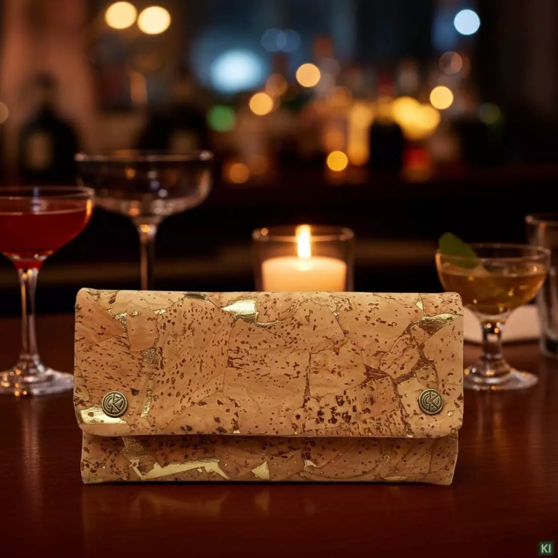 Produktbild: Original Kavatza Natur Gold Deluxe Kork TPC45CR Tabaktasche in einer Bar
