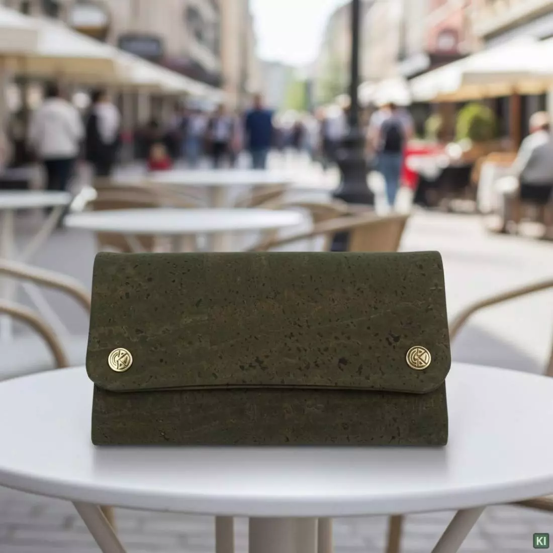 Produktbild: Original Kavatza Olive Deluxe Kork olivgrün TPC43CR Tabaktasche auf einem Tisch