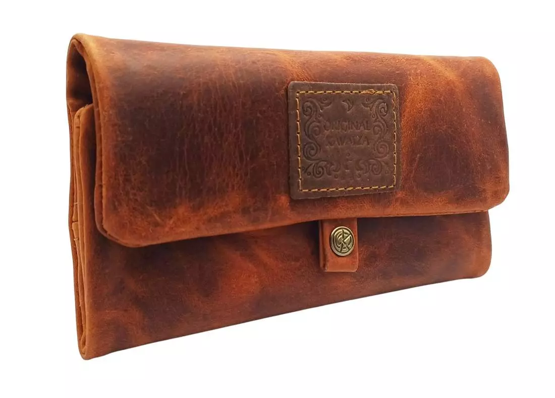 Produktbild: Kavatza Tabba Deluxe P 03RO Leder braun Joint Tabaktasche Drehertasche Tabakbeutel