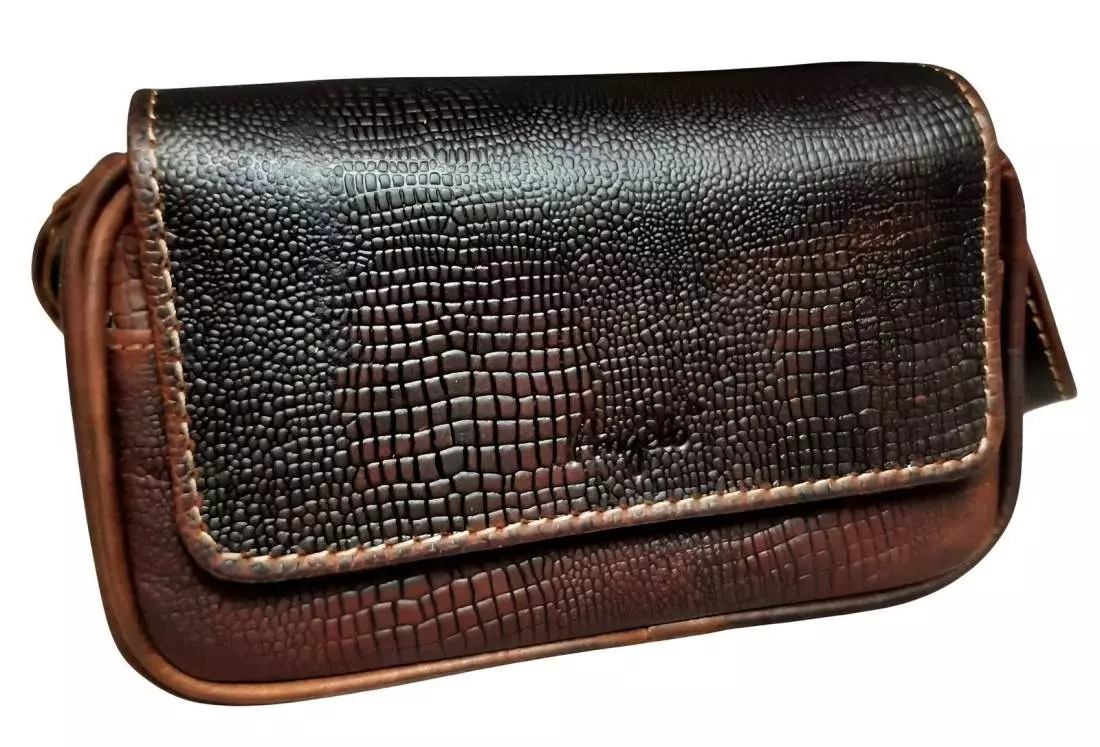 Produktbild: Angelo Pfeifentasche Rindsleder braun in Schlangenoptik seitlich