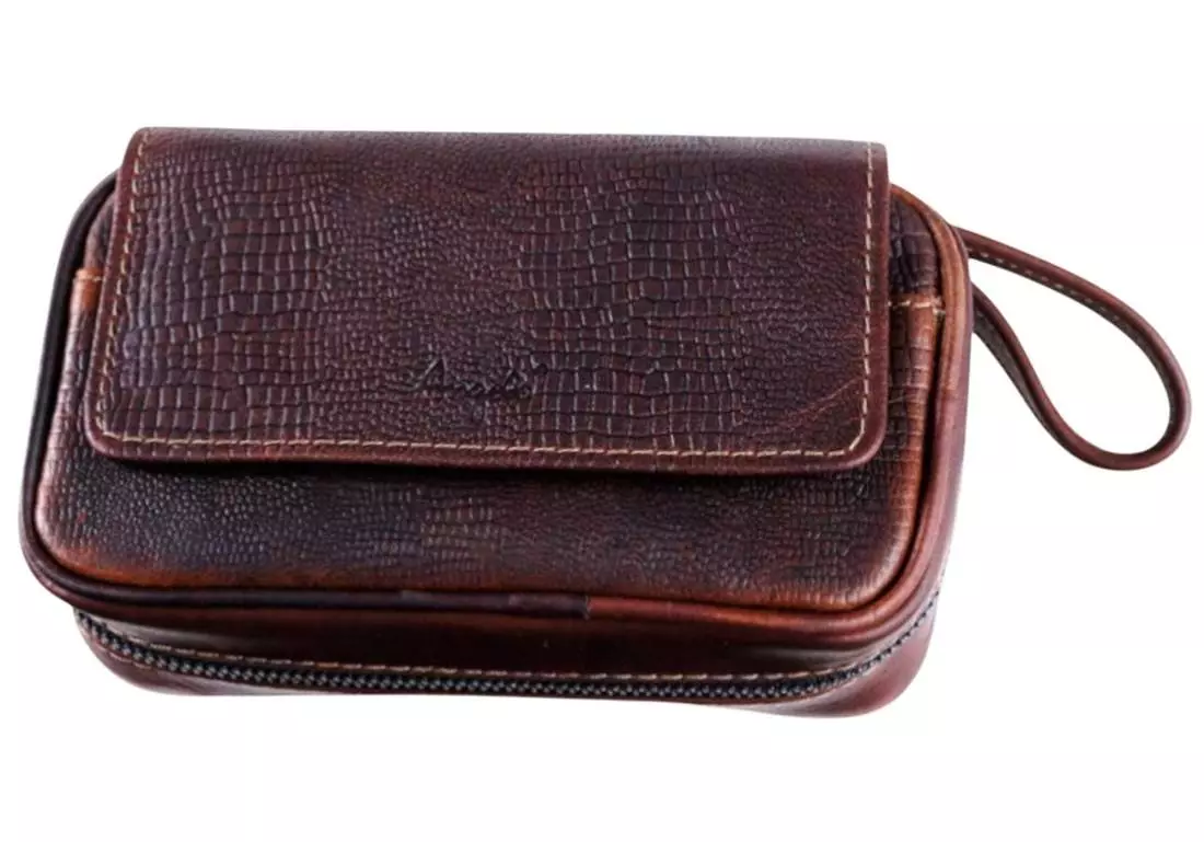 Produktbild: Angelo Pfeifentasche Rindsleder braun in Schlangenoptik vorne