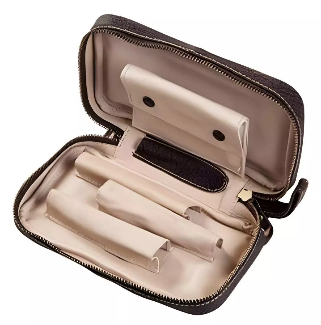 Produktbild: Angelo Pfeifentasche Leder braun 3 Pfeifen offen