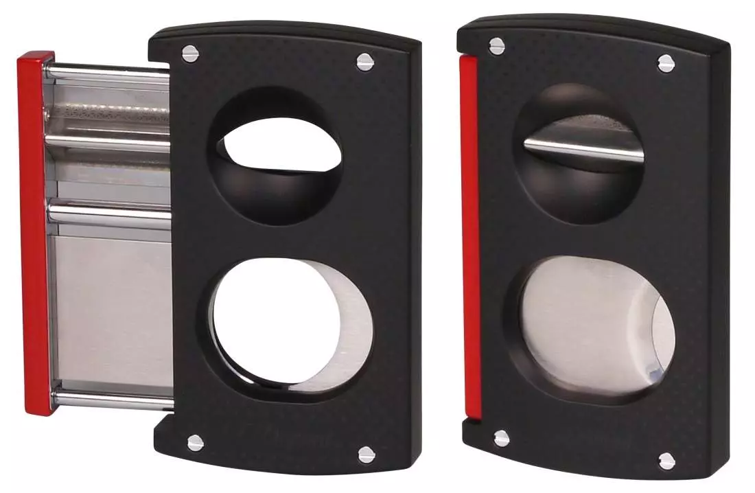 Produktbild: S.T. Dupont 2-in-1 Cutter schwarz rot offen und zu