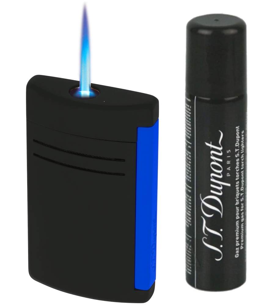 S.T. Dupont MaxiJet Fluo blau schwarz matt Feuerzeug + Gas
