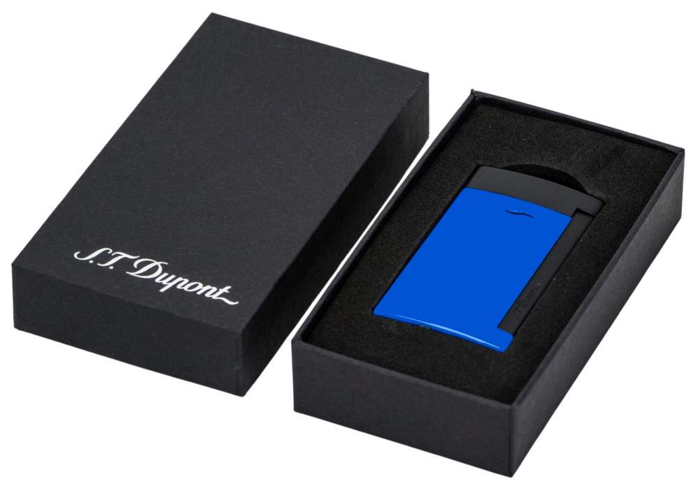 S.T. Dupont Feuerzeug Slim 7 Fluo blau schwarz Verpackung