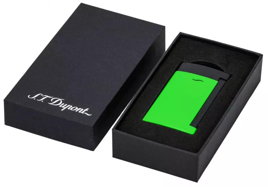 Produktbild: S.T. Dupont Feuerzeug Slim 7 Fluo grün schwarz Verpackung