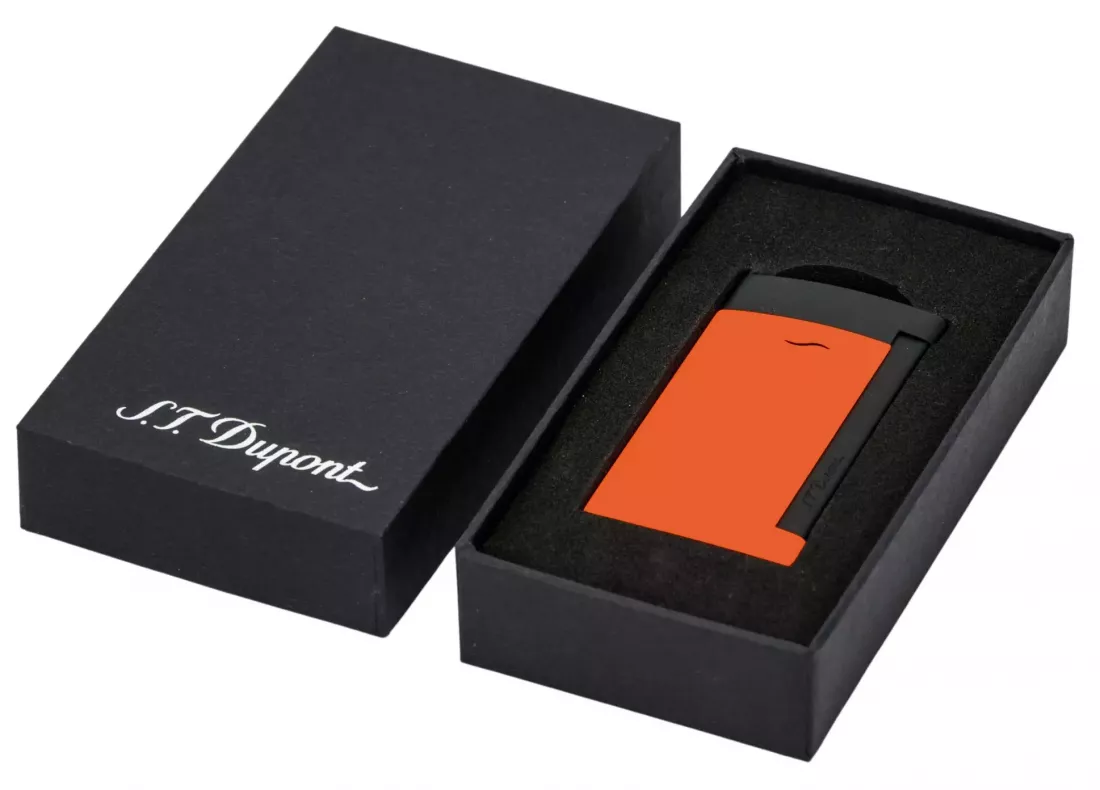 Produktbild: S.T. Dupont Feuerzeug Slim 7 Fluo orange schwarz Verpackung
