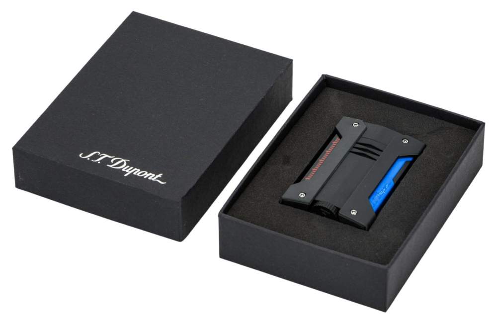 S.T. Dupont Feuerzeug Defi Extreme Fluo blau schwarz Verpackung