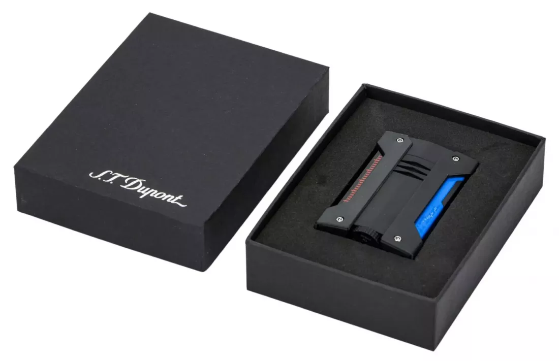 Produktbild: S.T. Dupont Feuerzeug Defi Extreme Fluo blau schwarz Verpackung