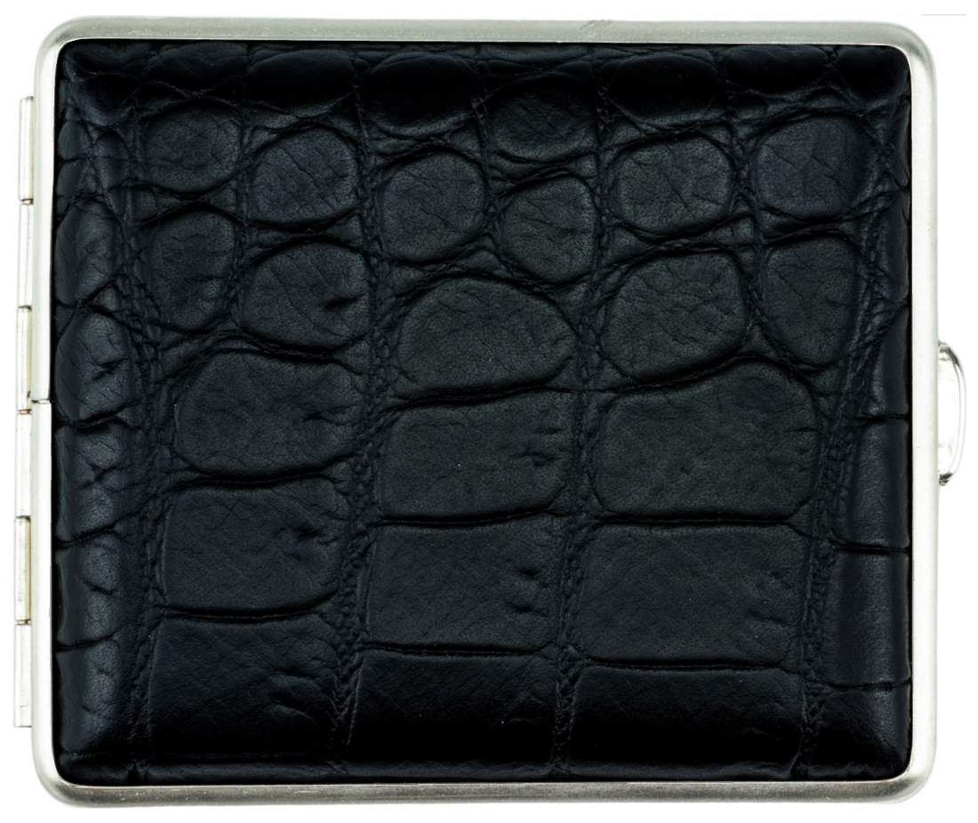 Produktbild: Zigarettenetui vom Hofe Leder Kroko schwarz mit Silberrand 18er
