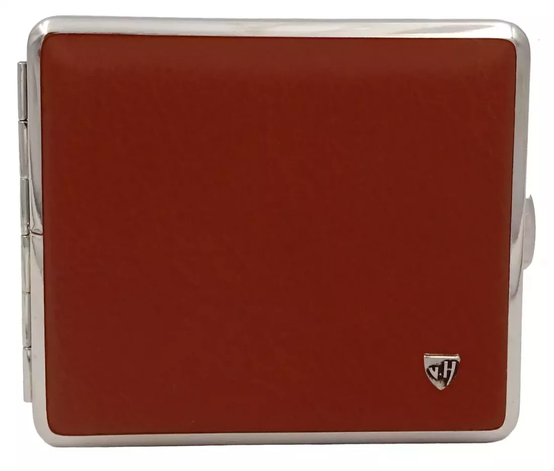 Produktbild: Zigarettenetui vom Hofe Leder braun Nickelrahmen18er