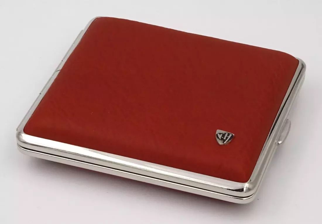 Produktbild: Zigarettenetui vom Hofe Leder braun Nickelrahmen18er seitlich