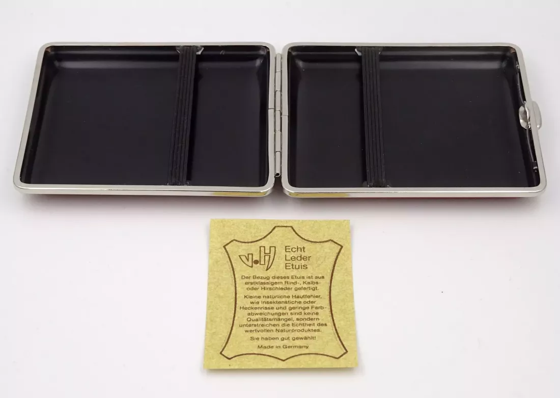 Produktbild: Zigarettenetui vom Hofe Leder braun Nickelrahmen18er offen