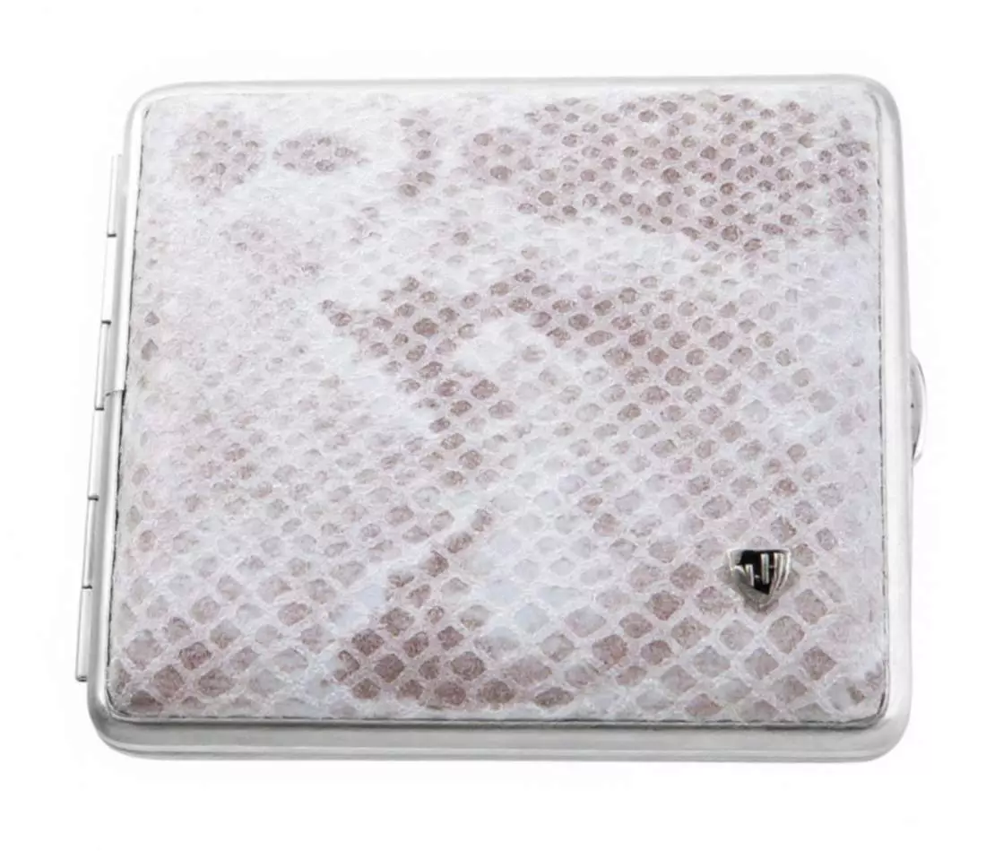 Produktbild: Zigarettenetui vom Hofe Leder Schlange nocchia mit Chromrand 18er vorne