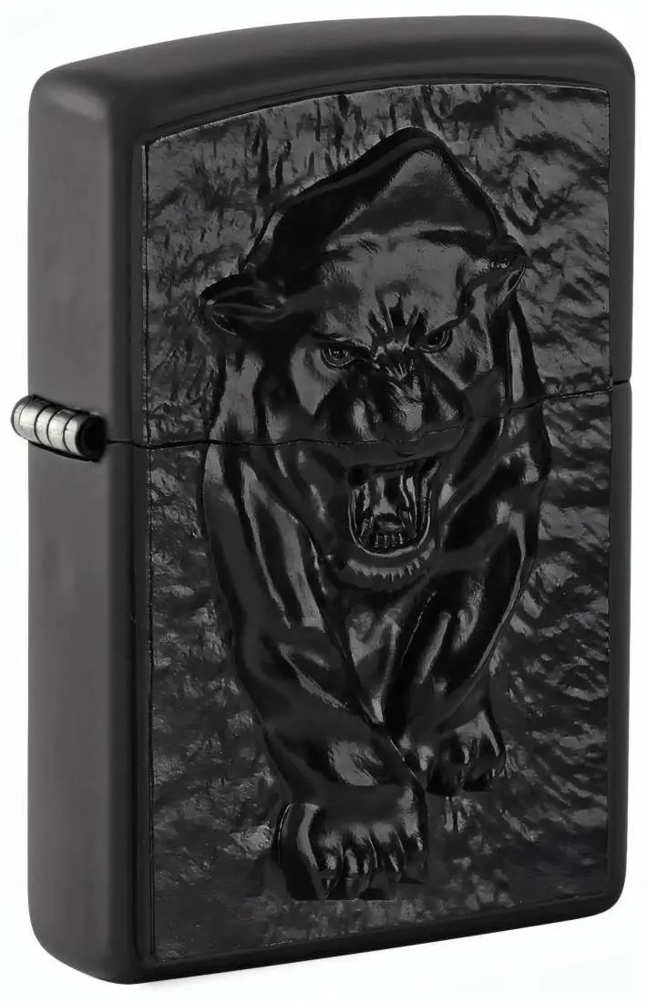 Produktbild: Zippo 2008206 Black Panther Black Matte mit plastischem schwarzem Panther-Emblem