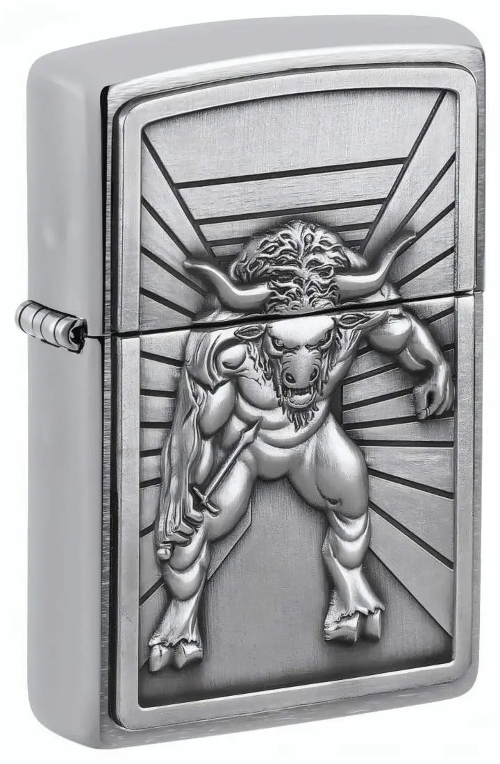 Produktbild: Zippo 2008234 Minotaur Brushed Chrome mit aufgesetztem Minotaur-Emblem