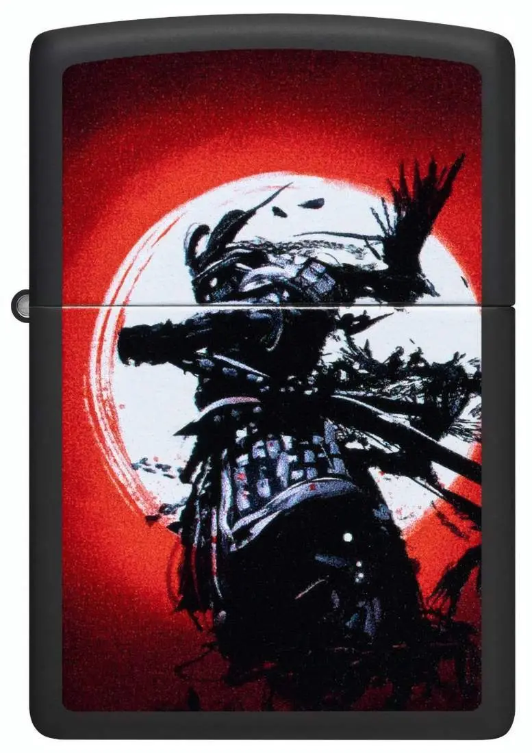 Produktbild: Zippo 60007821 Warrior 2 Black Matte mit Samurai-Krieger im Mondlicht Frontansicht