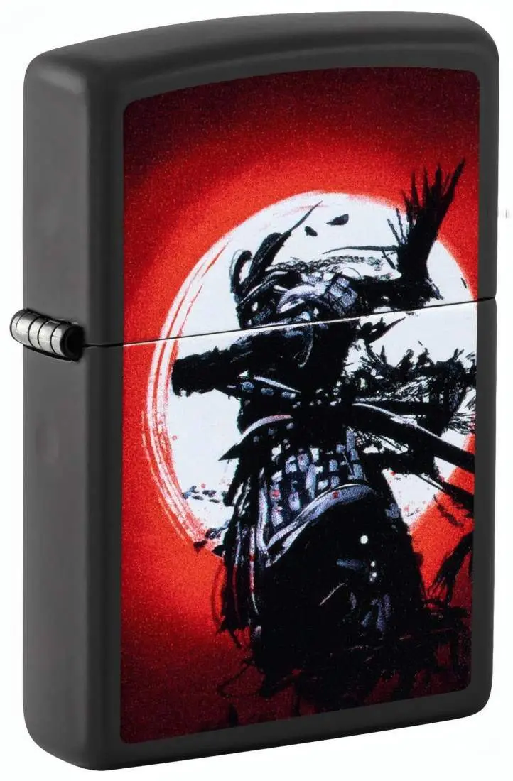 Produktbild: Zippo 60007821 Warrior 2 Black Matte mit Samurai-Krieger im Mondlicht