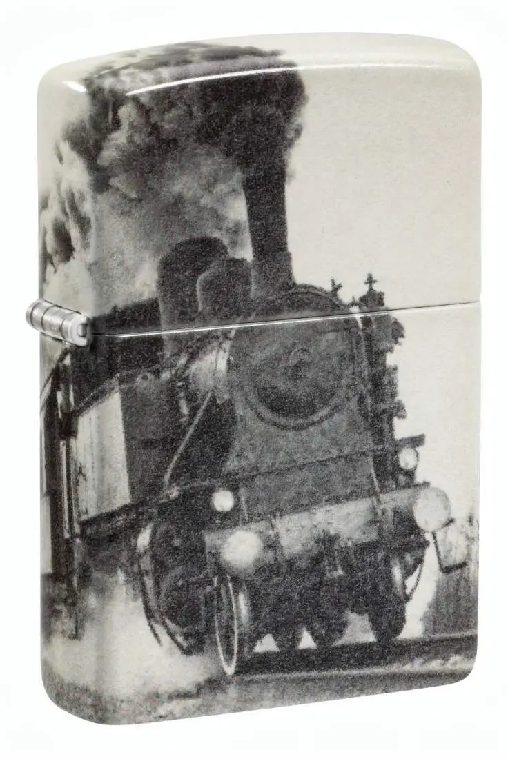 Produktbild: Zippo 60007825 Vintage Train 540° mit historischer Dampflokomotive im monochromen Vintage-Design