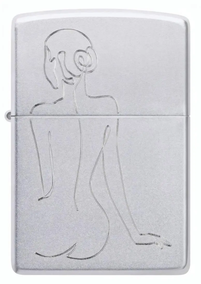 Produktbild: Zippo 60007828 Lady Strichzeichnung Satin Chrome Auto Engrave Frontansicht