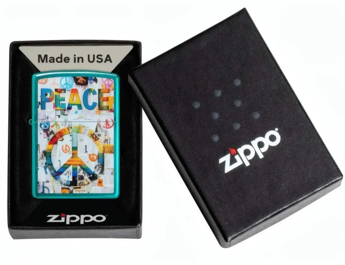 Produktbild: Zippo 60007847 Peace Friedenscollage Candy Teal Color Image Verpackung