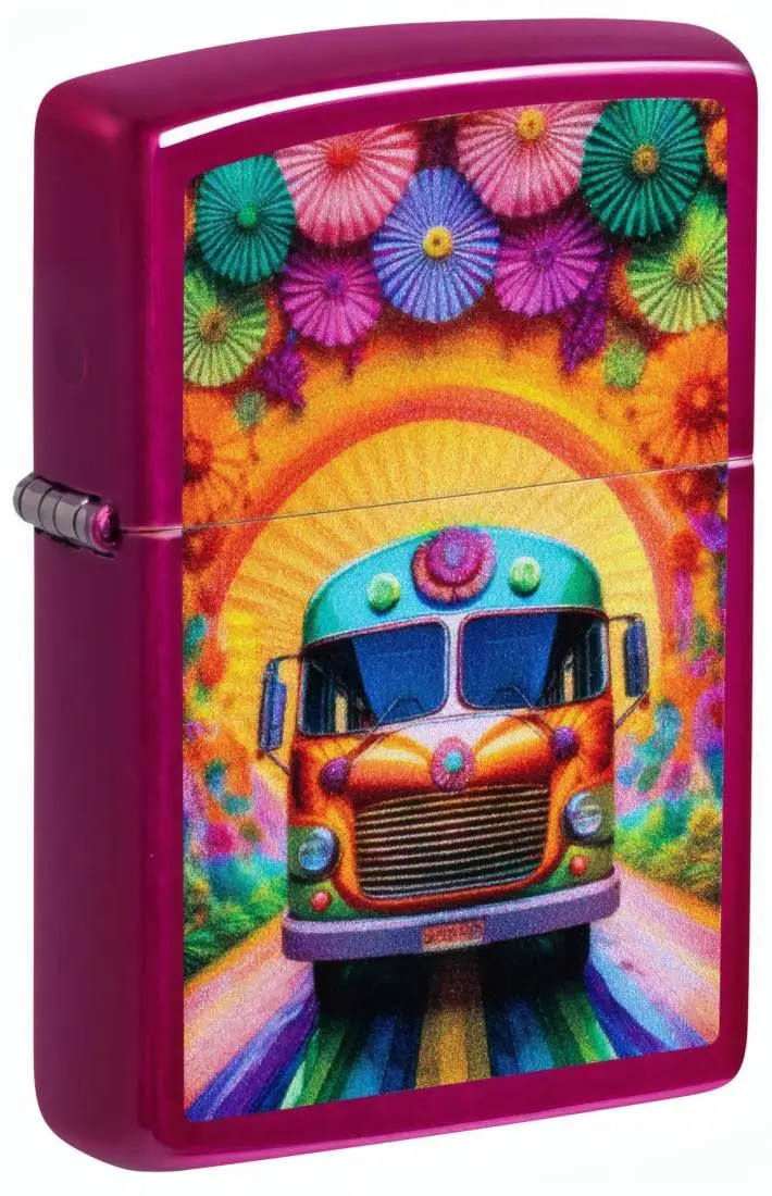 Produktbild: Zippo 60007849 Partybus Candy Raspberry mit farbenfrohem Vintage-Bus, Blumen und psychedelischem Retro-Motiv
