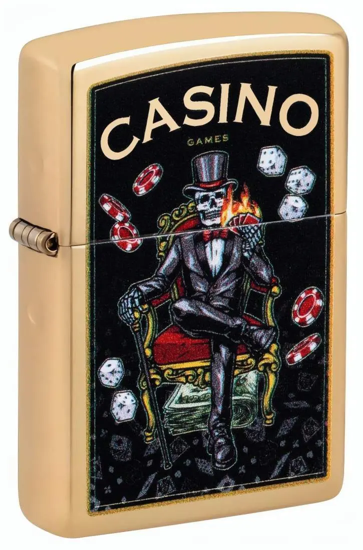 Produktbild: Zippo 60007862 Casino Games High Polish Brass mit Skull, Spielchips und Würfeln