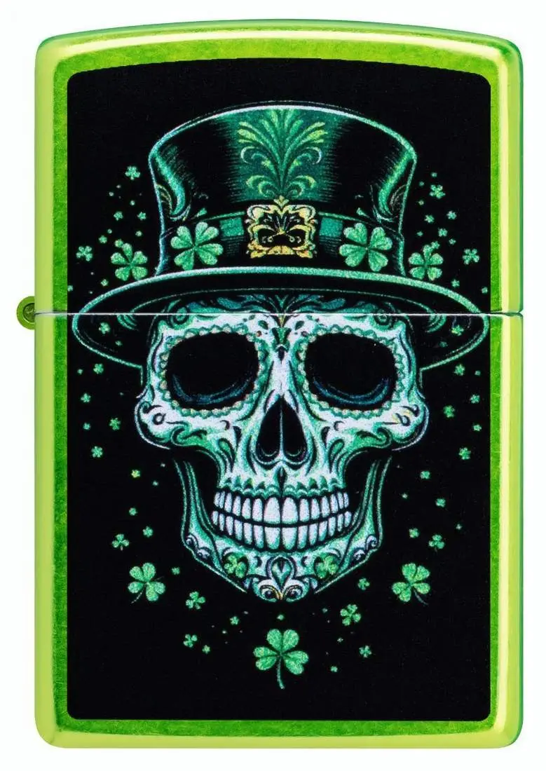 Produktbild: Zippo 60007864 Irish Skull Lurid mit grünem Totenkopf Frontansicht