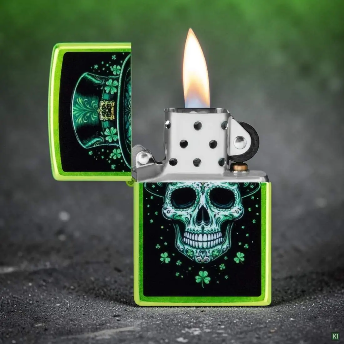 Produktbild: Zippo 60007864 Irish Skull Lurid mit grünem Totenkopf Szene