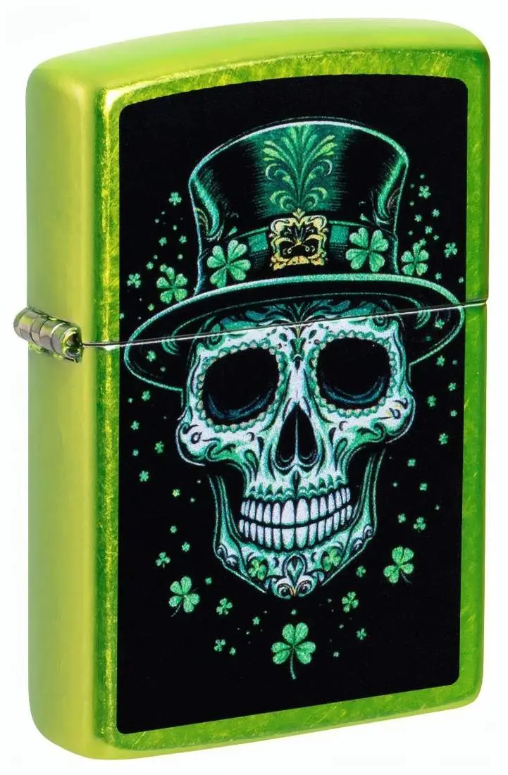 Produktbild: Zippo 60007864 Irish Skull Lurid mit grünem Totenkopf, Hut und Kleeblättern