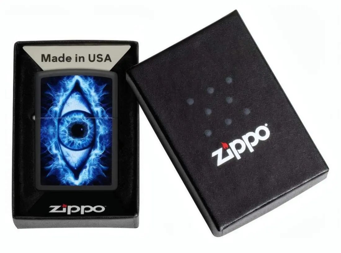 Produktbild: Zippo 60007866 Black Matte Color Eye mit blauem Auge Verpackung