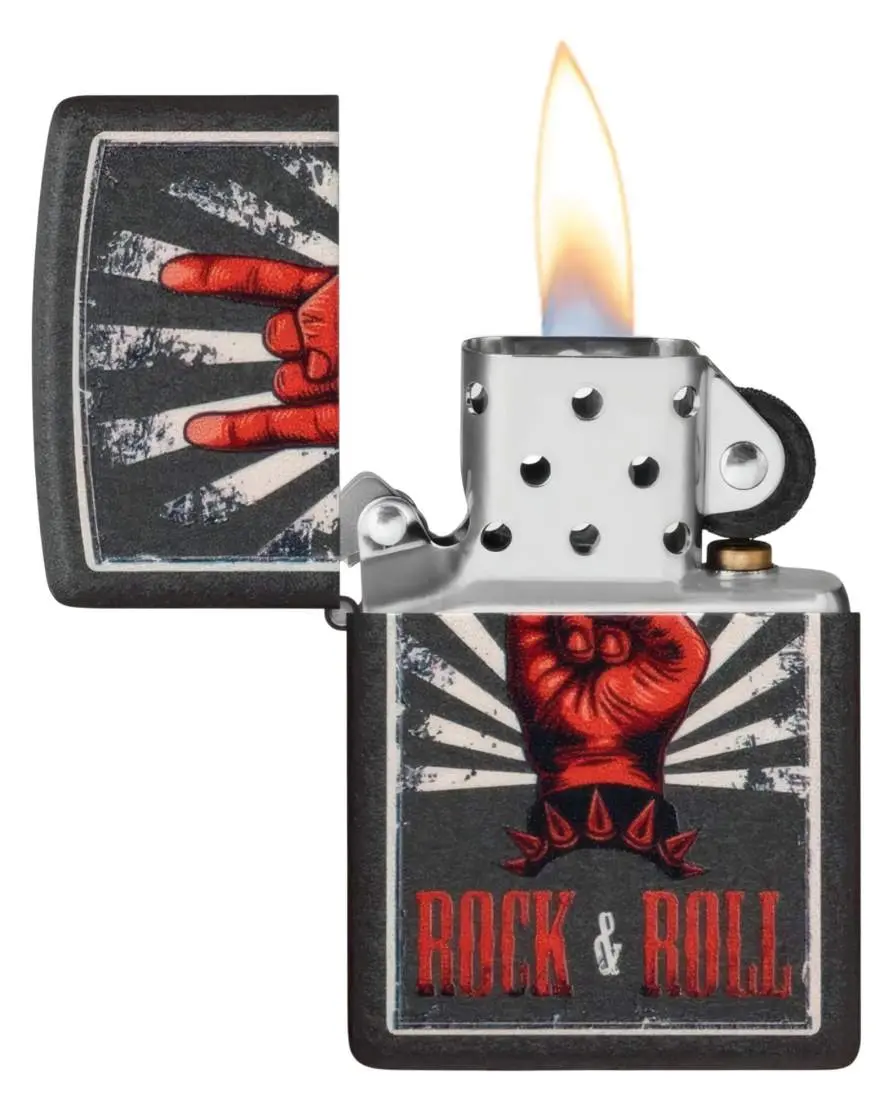 Produktbild: Zippo 60007868 Rock & Roll Poster Black Crackle Color Image offen mit Flamme