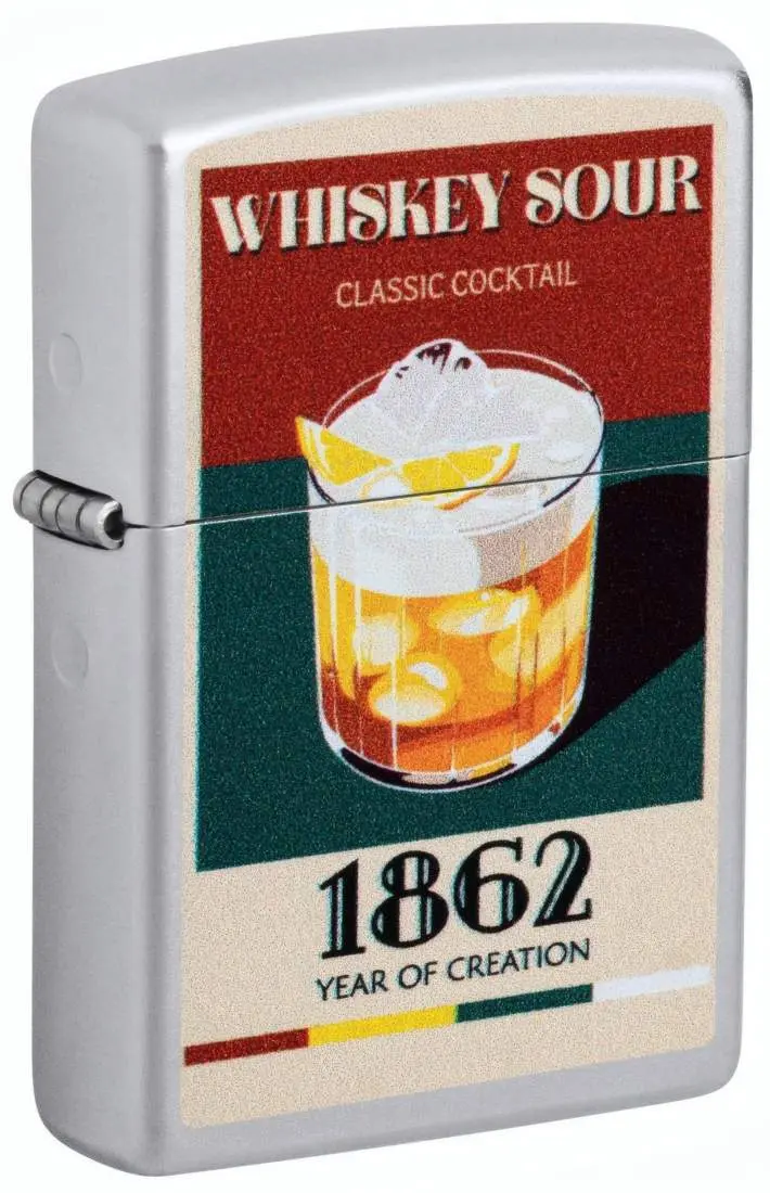 Produktbild: Zippo 60007874 Whiskey Sour 1862 Satin Chrome mit Cocktailglas, Zitrone und Vintage-Poster-Motiv