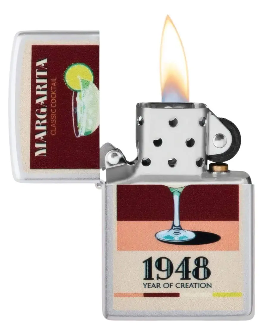 Produktbild: Zippo 60007875 Margarita 1948 Satin Chrome Color Image offen mit Flamme